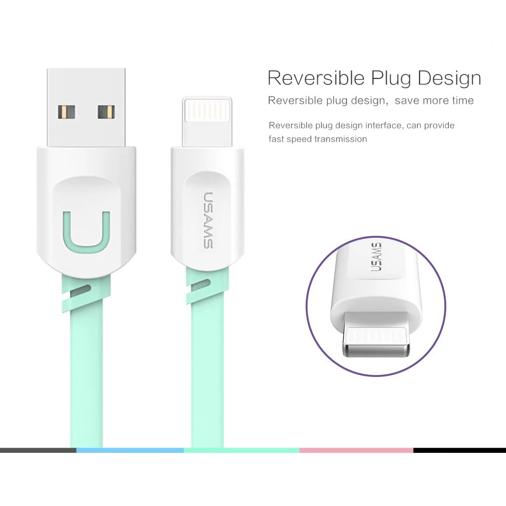 ل كابل iphone IOS 12 11 10 USAMS 2.1A سريع شحن 0.25 m 1 m 1.5 m شقة Usb بيانات كابل الشاحن ل فون 8 7 i6 6 s X كابل