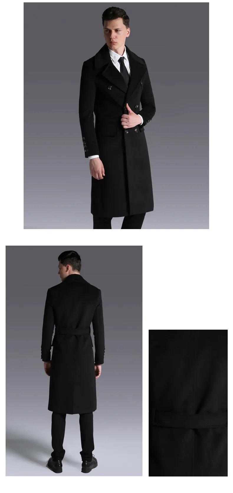 Новинка, высокое качество, зимнее шерстяное пальто, длинный Тренч, Мужское пальто, корейский стиль, тонкий пояс, длинная куртка, Мужская одежда
