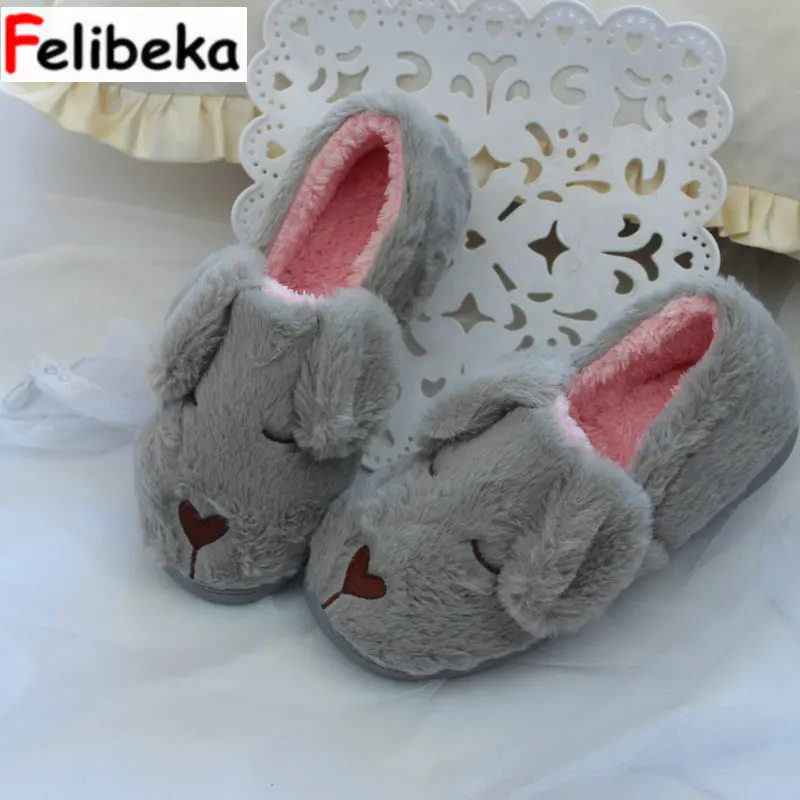 

FELIBEKA Winter cute dog Thick bottom warm household slippers female can wear rubber bottom waterproof slippers outdoors shoes