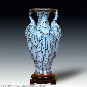 

Jingdezhen porcelain ceramic porcelain antique vase Binaural peacock blue glazed vase of modern handicrafts