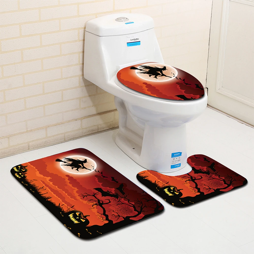 3Pcs/Set Halloween Bloody Mat Bathroom Decor Non Slip Floor Mat Bath Mat+Pedestal Rug+Lid Toilet