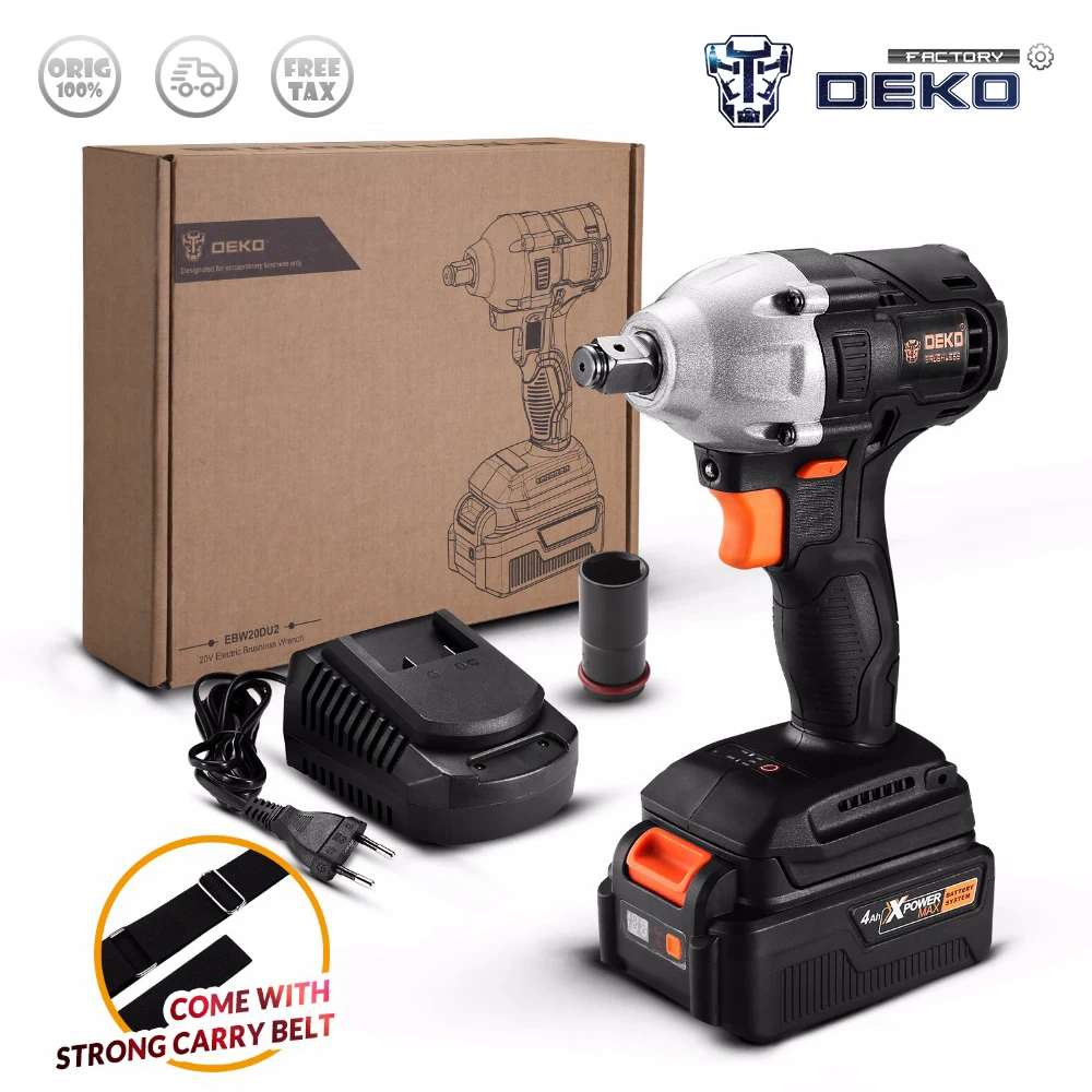 

Factory Outlet DEKO GBW20DU2 4000mAh 20-Volt Max Brushless Electric Impact Wrench 2000rpm 310 Nm Torque with Lithium-Ion Battery