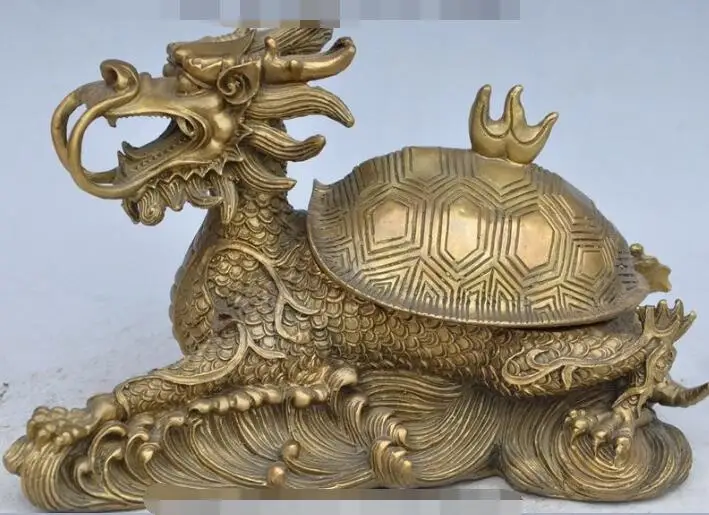 

S00419 10" china fengshui old brass dragon turtle Tortoise statue incense burner Censer B0403