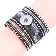 8 цветов модные плетеные кожаный браслет со стразами кристалл 18 мм кнопки браслеты и браслеты для женщин ювелирные изделия ZE181