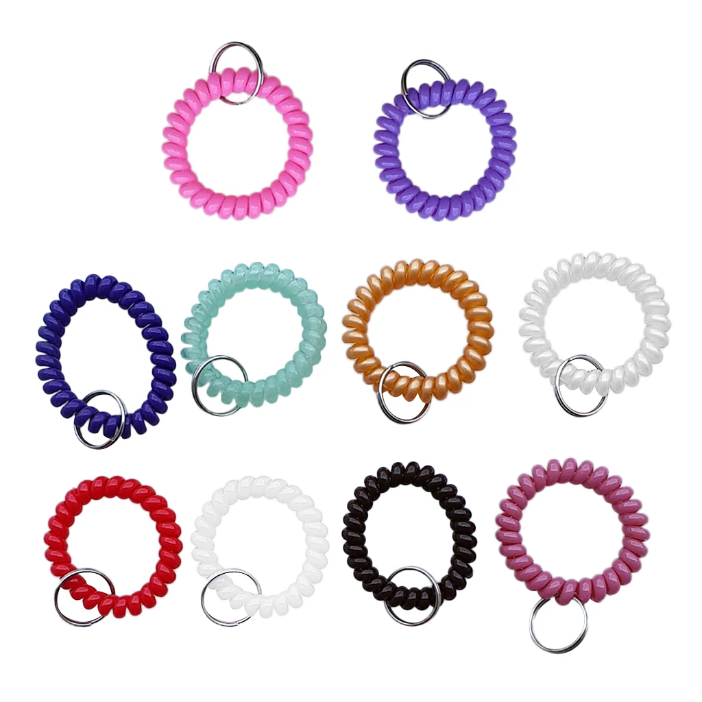10Pcs Wrist Band Key Ring Chains Outdoor Sports Spiral Wrist Coil Keychains for Gym Fitness Running Scuba Diving Hiking Walking
