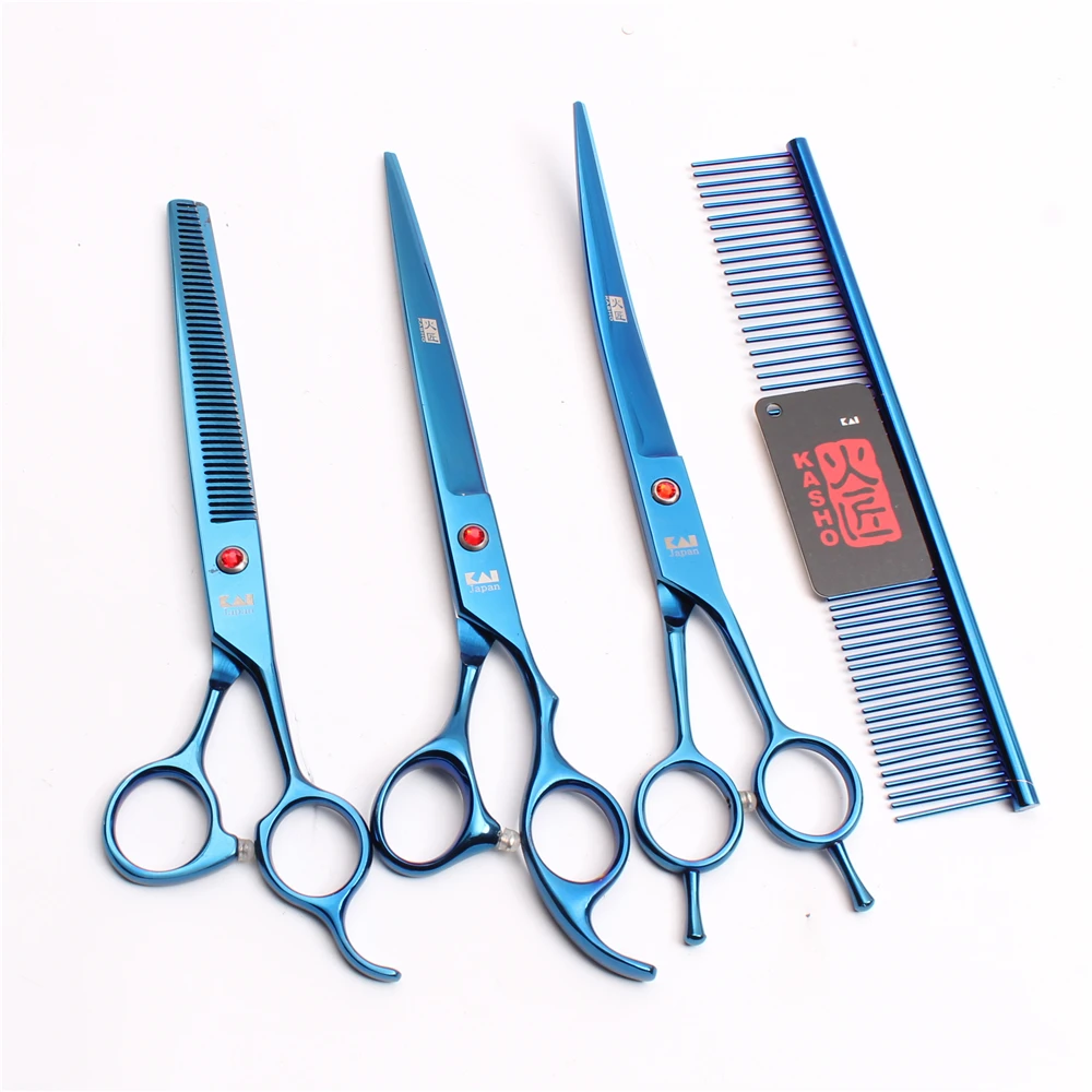 

H3005 4Pcs 8" 22cm Kasho Stainless Blue Hairdresser For Dogs Pets Hair Clippers Grooming-for-dog Professional Pets Hair Scissors