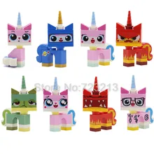 8 pçs/lote Unikitty Gato Bonito Dos Desenhos Animados Figura Set Biznis Enjoado Com Raiva Kitty Legoingly Astro Kitty Modelos Blocos de Construção Tijolos Brinquedos