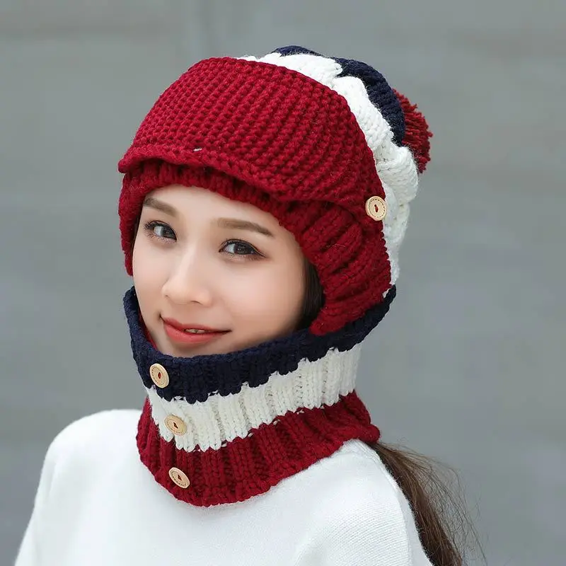 Зимняя шапка, шарф, набор для женщин, уплотненный зимний шарф с кольцами, шарфы с масками, Мужская зимняя шапка унисекс, Женский комплект
