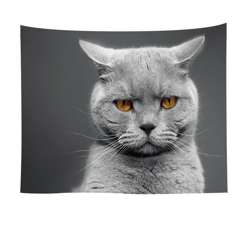 Gray Style Cute Cat Pattern Wall Tapestry 6 Sizes Soft Polyester Livingroom Hanging Tapestry Home Art Decor Tapestry Bed Blanket