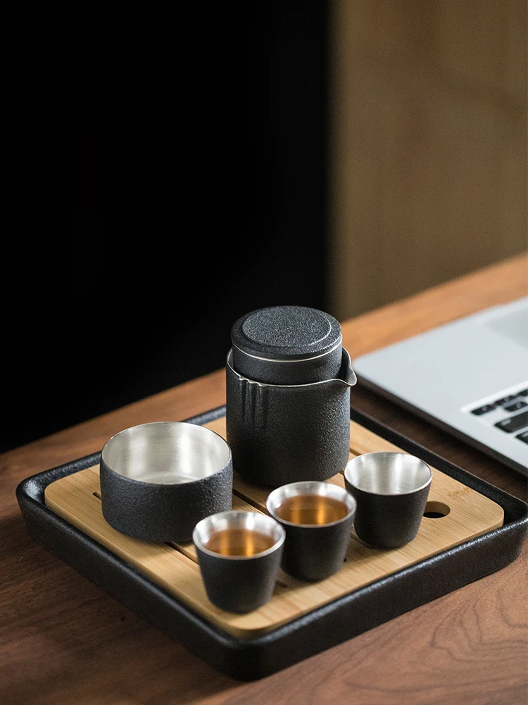  TANGPIN 999 silver and ceramic teapot teacups black a tea sets portable travel tea sets drinkware