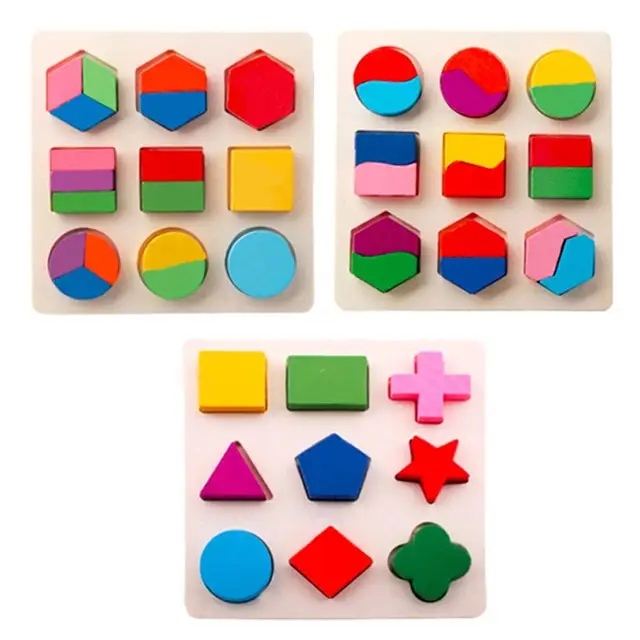 Sale Geometric Shape and Color Matching Toys Wooden 3D Puzzles Baby Montessori Early Educational Learning Toy for Children 2