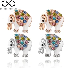 Куинби горный хрусталь серьги для женщин Кристалл серьги «Слоник» Свадьба розовое золото серебро серьги в виде животных Девушка Вечерние brincos Q5