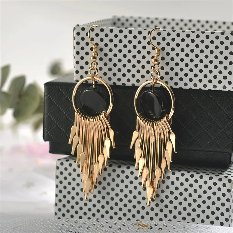 Fashion Bohemian Tassel Metal Earrings Temperament Simple Creative Vertical Geometry for Women Jewelry X146 | Украшения и