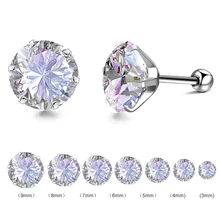 10 пар/лот 316L нержавеющая сталь Многоцветный Круглый CZ Циркон закручивающаяся задняя часть серьги пирсинг ювелирные изделия Анти-аллергия ухо