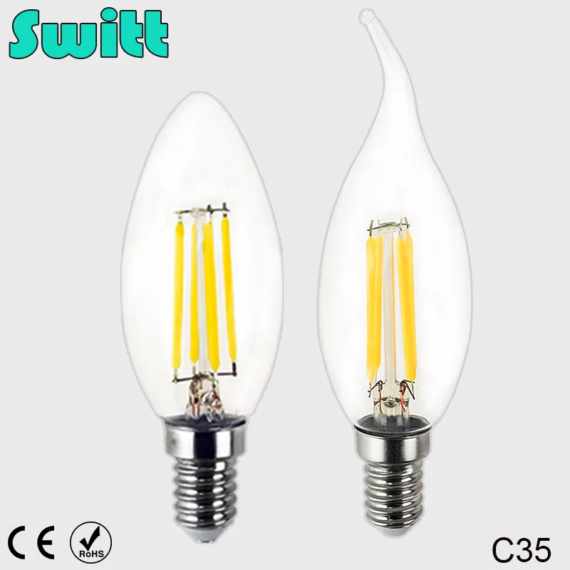 Светодиодный свет свечи Edison E14 220 В 240 2 Вт 4 6 накаливания Античная Ретро Винтаж