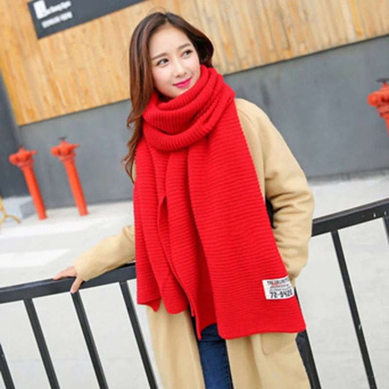 New Fashion Women Thickened Solid Color Wool Scarf Models In The Winter