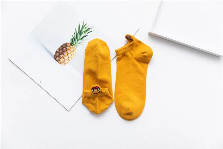 Yellow Размер 35-42, кавайные женские носки, счастливые модные забавные Женские носочки, хлопковые, с вышивкой, яркие цвета, 1 пара - Цвет: Yellow