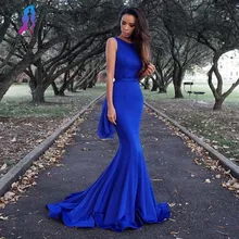 Fashion Royal Blue Backless Nixe-abschlussball Kleider Partyabend Boot-ausschnitt Spandex Gericht Zug Formale Frauen Langes Kleid