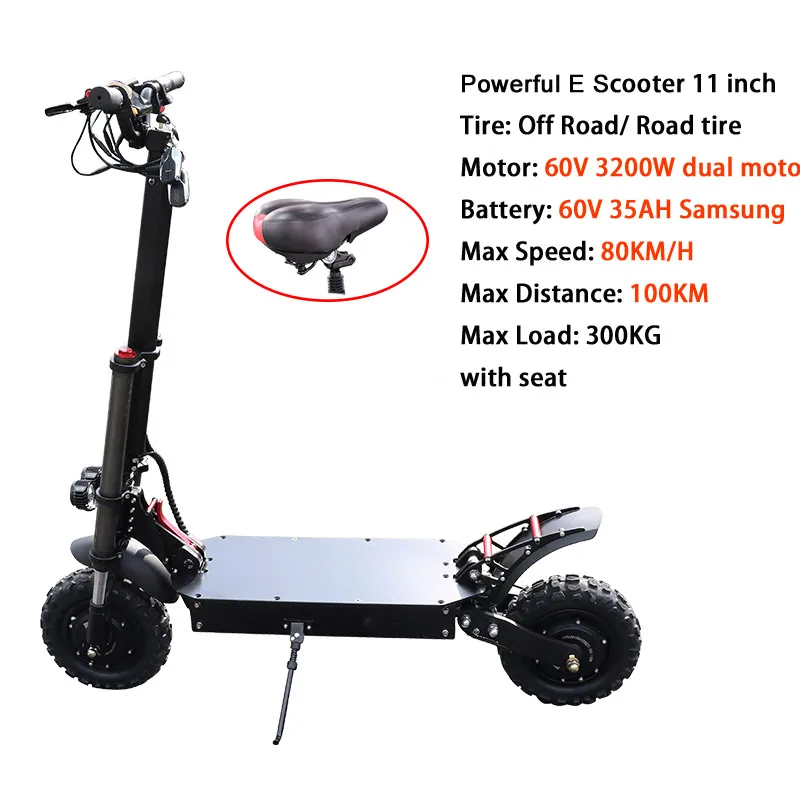 60V 3200W Electric Scooter 80KM/H off Road Electric Dual Motor 60V 35A Samsung Battery 100KM Adulto Skateboard Patinete Eletrico - Цвет: Sam35A 3200W seat