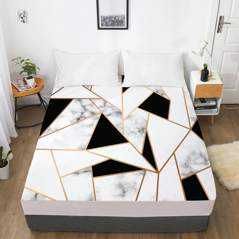 

3D HD Digital Printing Custom Bed Sheet With Elastic,Fitted Sheet Twin Full Queen King,Marble Black Mattress Cover 200x200