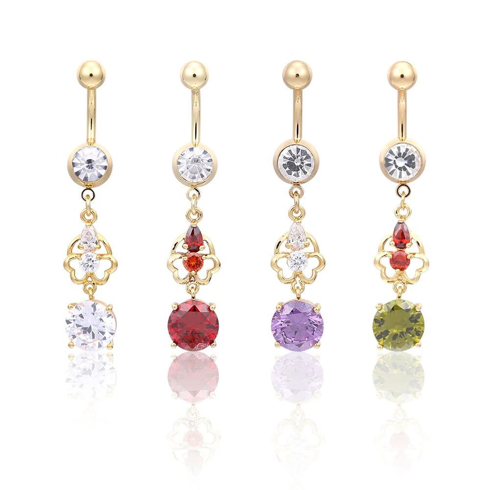 Flower Hollow Out Belly Button Piercing Jewelry Cubic Zircon Gold Color Belly Button Navel