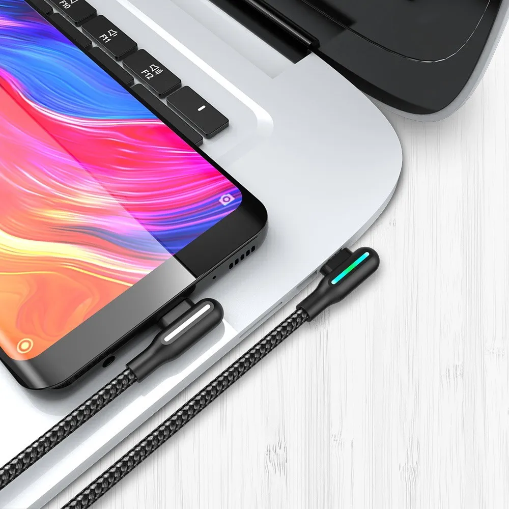 Wsken 90 градусов usb type C кабель для samsung зарядное устройство Красочный Светодиодный светильник нейлоновый Плетеный провод USB C кабель Быстрая зарядка type-C шнур