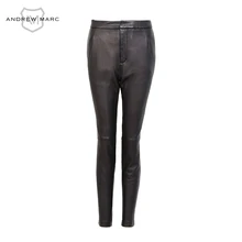 ANDREW MARC 2016 Women’s Simple Leather Pants Slim Fashion Lady PU Trousers TW6A6002