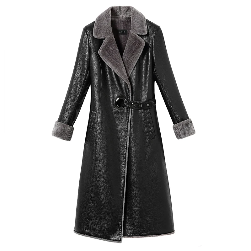 Натуральная кожаная куртка Для женщин зима-осень теплое длинное Разделение Кожаные куртки верхняя одежда размера плюс 5XL LX2596