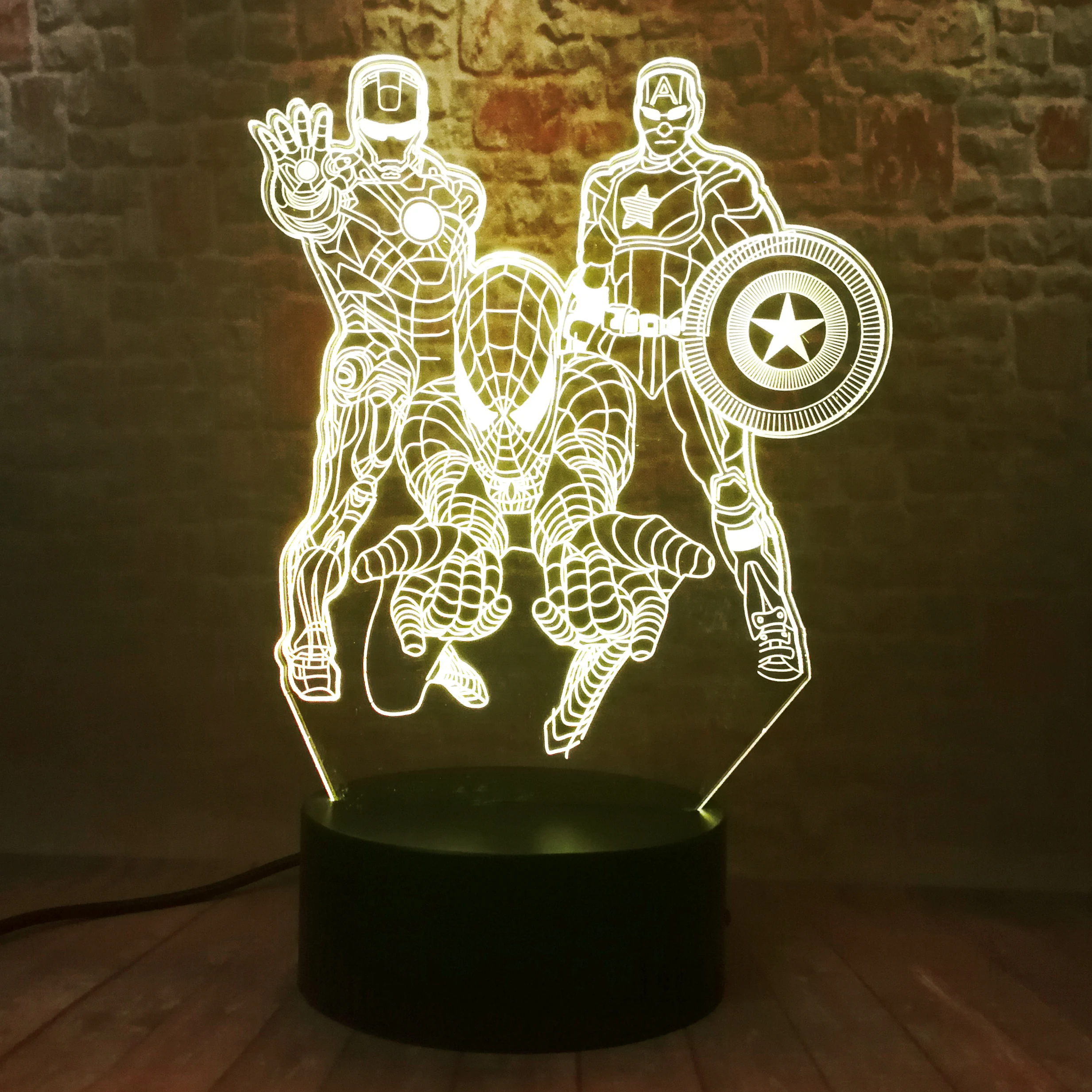  Amroe 3D Marvel Heroes Night Lights for Kids 7 Colors LED Illusion Bedroom Table Lamp Spiderman Cap - 33050777189