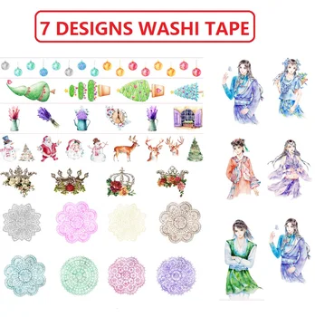 

7Designs NEW!! Christmas tree/Crown/Beauty Girl Pattern Japanese Washi Decorative Adhesive DIY Masking Paper Tape Sticker Label