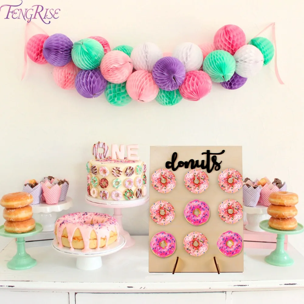 

FENGRISE Wooden Donut Wall Wedding Table Decoration Candy Cart Birthday Party Decoration Kid Baby Shower Festival Party Supplies
