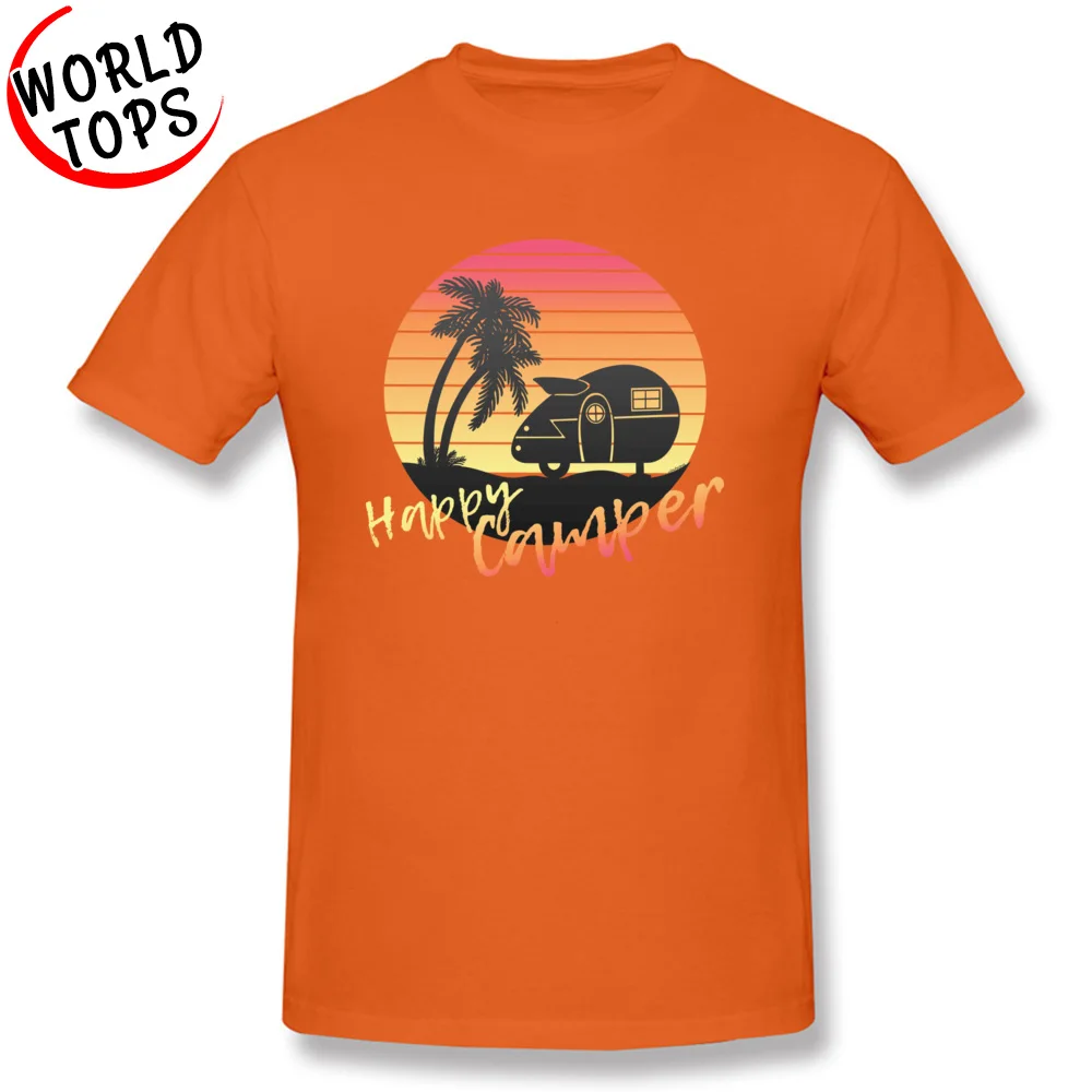 Happy Beach Camper Men's Funky Fashionable T Shirt O-Neck Autumn All Cotton T Shirts Normal Short Sleeve Tee Shirt Happy Beach Camper orange