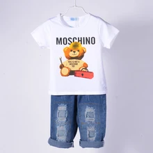 2016 Baby Clothes Children Set Bear T Shirt Denim Shorts 2 Pcs Sets Of Recreational Clothing