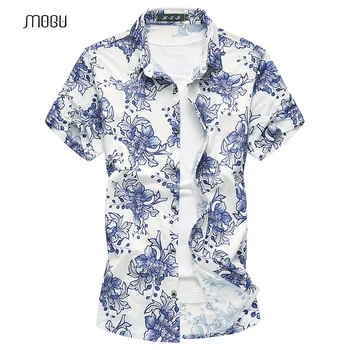 

MOGU Men Summer Shirts with Short Sleeve 2018 New Fashion Male Leisure Floral Shirts Plus Size Slim Fit Blouses 6XL 7XL