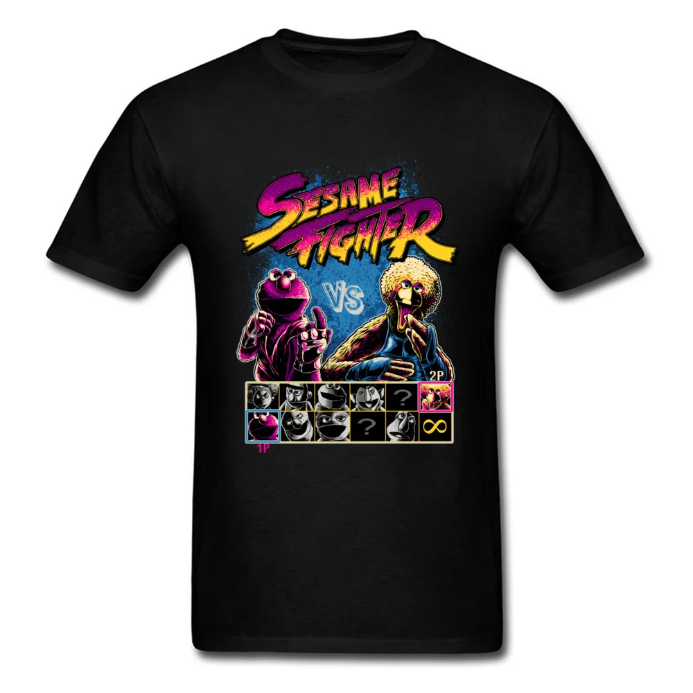 Sesame Fighter O Neck T-shirts Summer Tops Shirts Short Sleeve Retro Cotton Fabric Casual Tee-Shirts Design Boy Sesame Fighter black