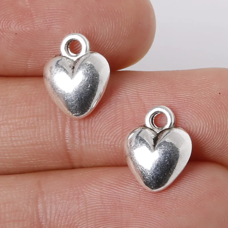 9Pcs 9*12mm Zinc Alloy Antique Silver Plated Smooth Heart shaped Charms