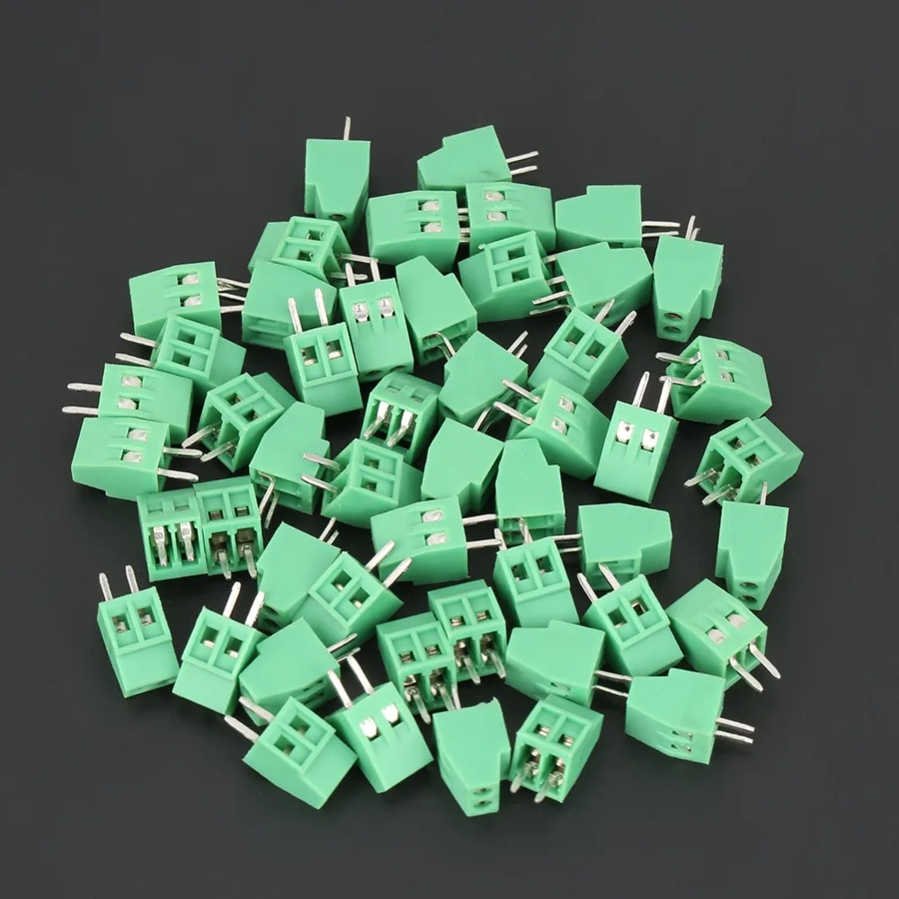 

50pcs/set 2 Pin 2.54mm Pitch Green PCB Universal Screw Terminal Block Connector.