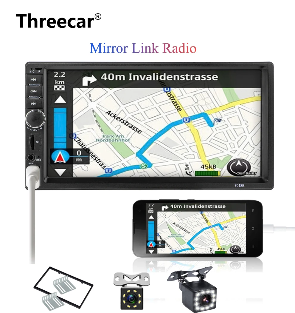 

Threecar 2din 7 inch autoradio LCD Touch car radio player auto audio bluetooth Multimedia Player 7018B USB Car Stereo MP5 Player