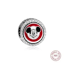 Настоящее серебро 925 пробы прозрачный CZ Микки клуб талисманы бусины Pandora Браслеты DIY Тонкий Шарм серебро 925 ювелирные изделия