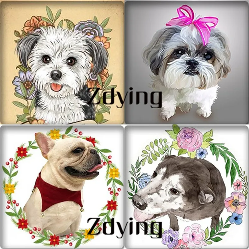ZDYING 5 квадратная форма pcs Стекло кабошон Животные собаки кошки панды с украшением