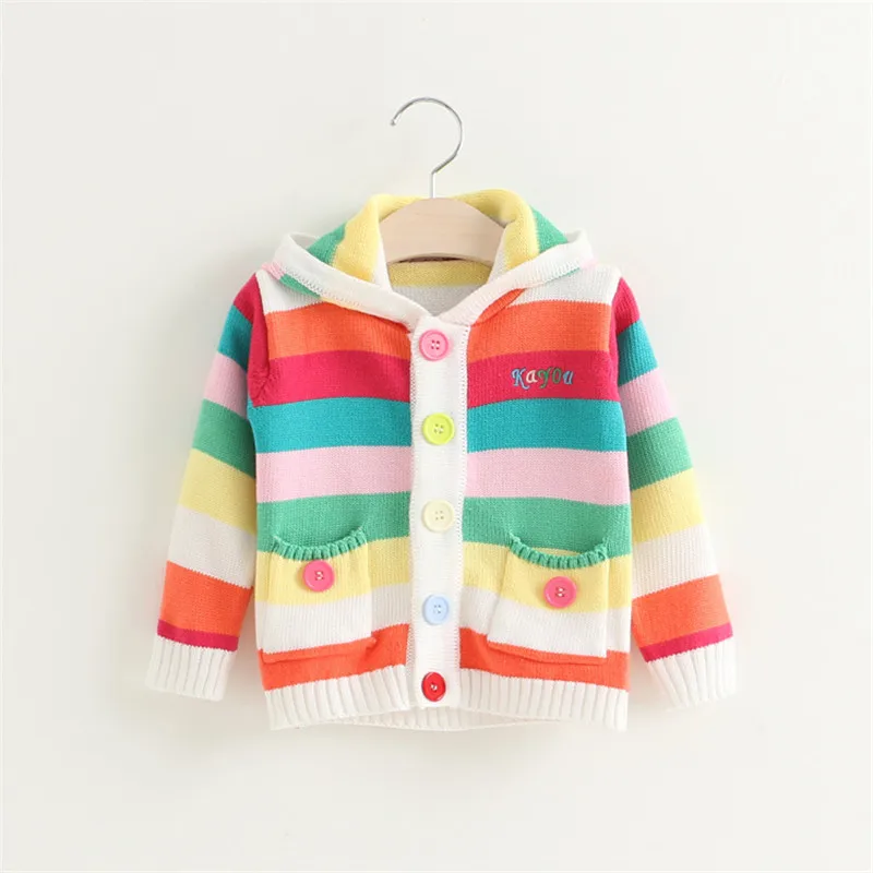 

Baby Sweaters jacket New fashion Rainbow color Knitted Sweater Boys Girls Child Children Outerwear Clothes Hooded Kids Coat