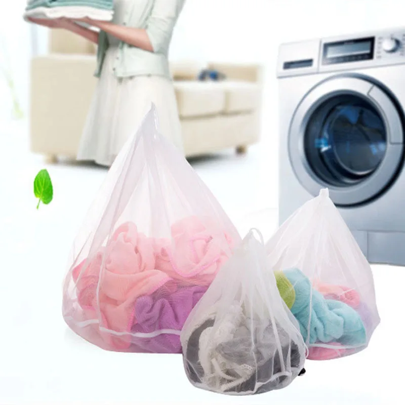 

New Laundry Net Bag Drawstring Closure Washing Machine Aid Mesh Bags for Shirts Bra Lingerie Underwear NE