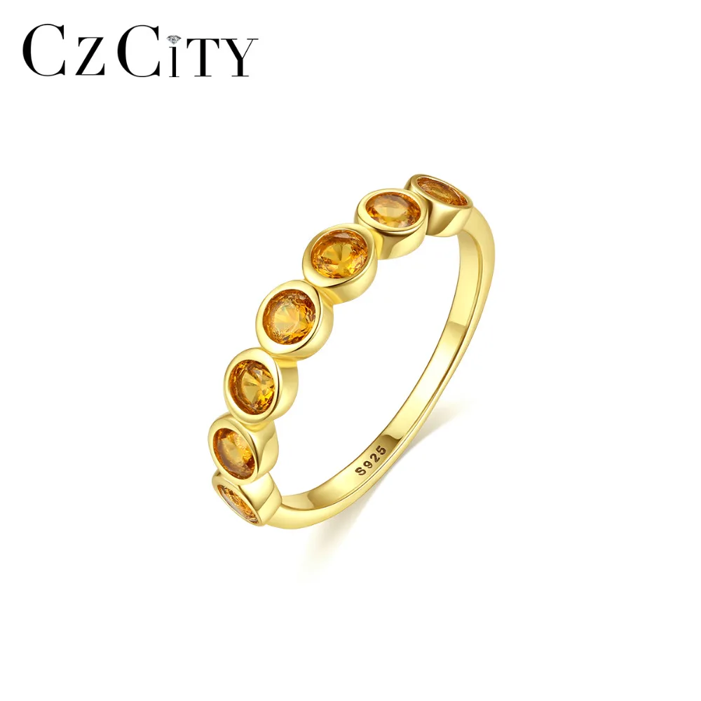 CZCITY, настоящее 925 пробы, серебряное кольцо вечности для женщин, обручальное, свадебное, хорошее ювелирное изделие, круглый топаз, драгоценный камень, Bague Femme SR0252