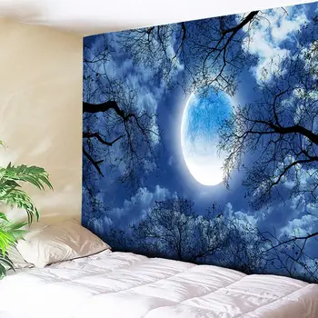 

Moon Forest Tapestry Blue Home Decor Indian Wall Tapestry Boho Tapestry Paintings Bohemian Fabric for Wall Carpets Sheet 200x150