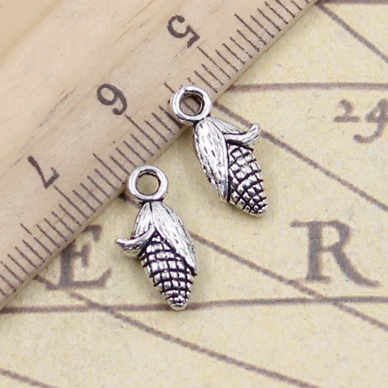 Cob 귀에 20pcs 매력 옥수수 15x12mm 티벳 실버 컬러 펜던트 골동품 보석 만들기 DIY 수제 공예 펜던트