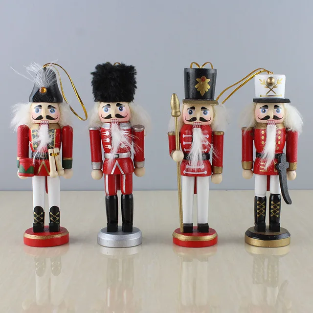 4pcs Creative Wooden Small Nutcrackers Puppet Ornament 13cm Nutcracker
