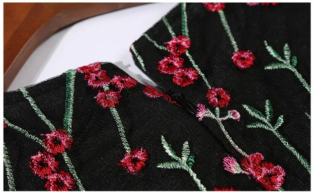 Осеннее Черное и бежевое Сетчатое платье с цветочной вышивкой, женское дизайнерское платье с длинным рукавом для подиума MoaaYina, женское платье