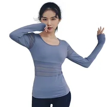 Прямая поставка, женские короткие футболки с длинным рукавом для йоги, спортивные футболки для фитнеса, тренировок, тренажерного зала, пробежек