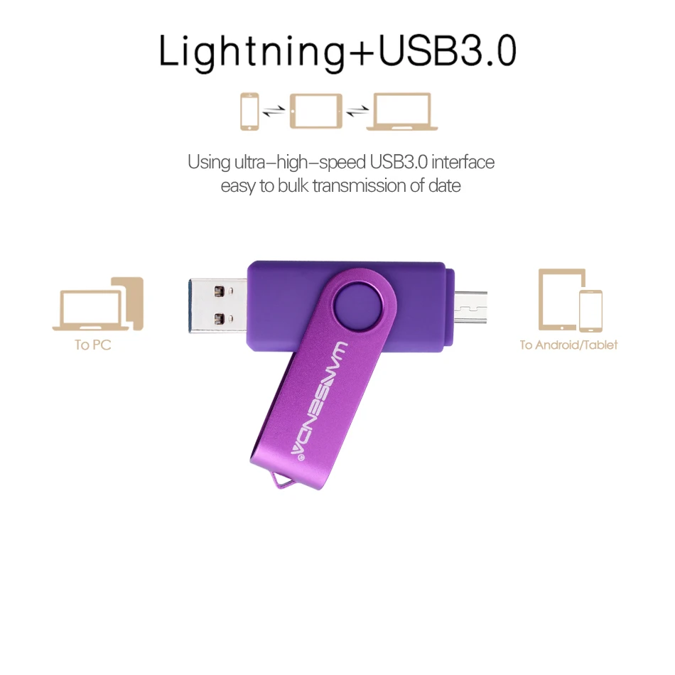 WANSENDA USB 3.0 Metal Rotatable OTG USB Flash Drive Pen Drive 8gb 16gb 32gb 64gb 128gb Smart Pendrive USB Stick Retail Package WANSENDA USB 3.0 Metal Rotatable OTG USB Flash Drive Pen Drive 8gb 16gb 32gb 64gb 128gb Smart Pendrive USB Stick Retail Package