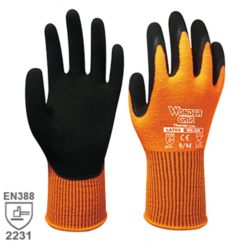 Wonder Grip безопасная работа Gloves2231Thermo латексные две пальмы защитные перчатки холодное сопротивление теплая защита от холода зимняя противоскользящая - Цвет: WG-320